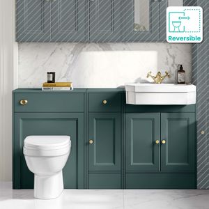 Monaco Midnight Green Combination Vanity Traditional Basin and Seattle Toilet 1500mm - Brushed Brass Accents