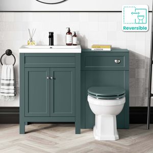 Bermuda Midnight Green Combination Vanity Basin and Hudson Toilet with Wooden Seat 1100mm