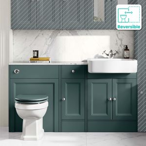 Monaco Midnight Green Combination Vanity Basin with Marble Top and Hudson Toilet with Wooden Seat 1500mm