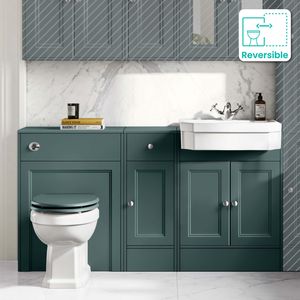 Monaco Midnight Green Combination Vanity Traditional Basin and Hudson Toilet with Wooden Seat 1500mm