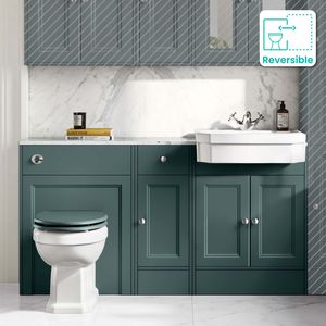 Monaco Midnight Green Combination Vanity Traditional Basin with Marble Top & Hudson Toilet with Wooden Seat 1500mm