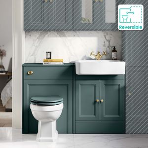 Monaco Midnight Green Combination Vanity Basin and Hudson Toilet with Wooden Seat 1200mm - Brushed Brass Accents