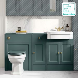 Monaco Midnight Green Combination Vanity Traditional Basin and Hudson Toilet with Wooden Seat 1500mm - Brushed Brass Accents