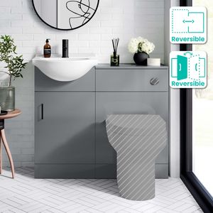Quartz Stone Grey Basin Vanity and Back To Wall Toilet Unit 950mm - Black Accents
