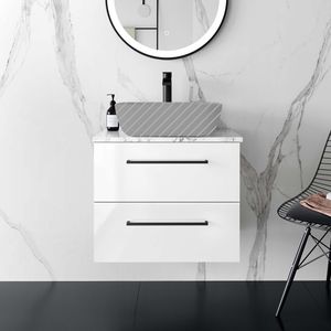 Elba Gloss White Wall Hung Drawer 600mm Excludes Counter Top Basin - Black Accents