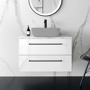Elba Gloss White Wall Hung Drawer 800mm Excludes Counter Top Basin - Black Accents