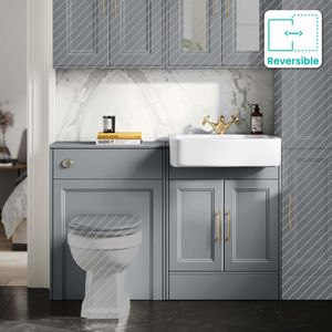 Monaco Dove Grey Basin Vanity and Back To Wall Toilet Unit 1200mm (Excludes Pan & Cistern) - Brass Knurled Handles