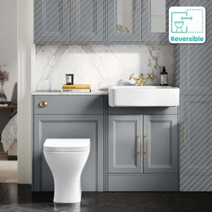 Monaco Dove Grey Combination Vanity Basin with Marble Top & Atlanta Toilet 1200mm - Brass Knurled Handles