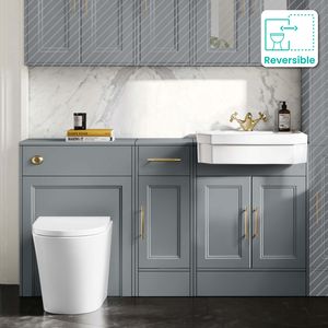 Monaco Dove Grey Combination Vanity Traditional Basin and Boston V2 Toilet 1500mm - Brass Knurled Handles