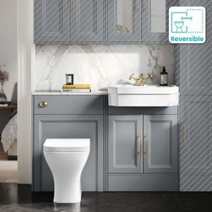 Monaco Dove Grey Combination Vanity Traditional Basin with Marble Top & Atlanta Toilet 1200mm - Brass Knurled Handles