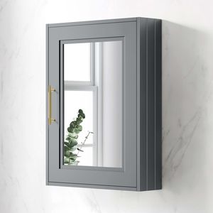 Dove Grey Mirror Cabinet 700x500mm - Brass Knurled Handles