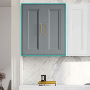 Dove Grey Wall Hung Cabinet 700x600mm - Brass Knurled Handles
