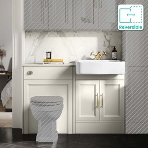 Monaco Chalk White Basin Vanity and Back To Wall Toilet Unit 1200mm (Excludes Pan & Cistern) - Brass Knurled Handles