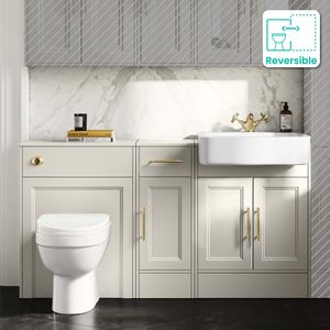 Monaco Chalk White Combination Vanity Basin and Seattle Toilet 1500mm - Brass Knurled Handles