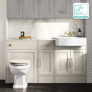 Monaco Chalk White Combination Vanity Basin and Hudson Toilet with Wooden Seat 1500mm - Brass Knurled Handles