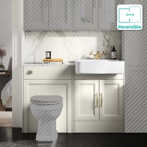 Monaco Chalk White Combination Vanity Basin with Marble Top 1200mm (Excludes Pan & Cistern) - Brass Knurled Handles