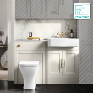 Monaco Chalk White Combination Vanity Basin with Marble Top & Atlanta Toilet 1200mm - Brass Knurled Handles