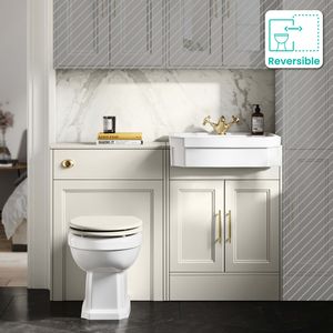 Monaco Chalk White Combination Vanity Traditional Basin and Hudson Toilet with Wooden Seat 1200mm - Brass Knurled Handles