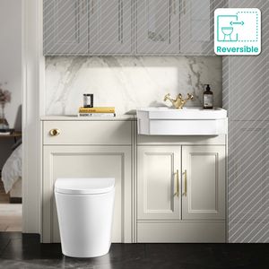 Monaco Chalk White Combination Vanity Traditional Basin and Boston V2 Toilet 1200mm - Brass Knurled Handles