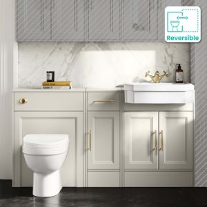 Monaco Chalk White Combination Vanity Traditional Basin and Seattle Toilet 1500mm - Brass Knurled Handles