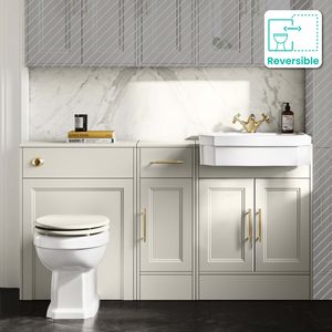 Monaco Chalk White Combination Vanity Traditional Basin and Hudson Toilet with Wooden Seat 1500mm - Brass Knurled Handles