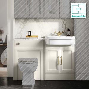 Monaco Chalk White Combination Vanity Traditional Basin with Marble Top 1200mm (Excludes Pan & Cistern) - Brass Knurled Handles