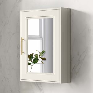 Chalk White Mirror Cabinet 700x500mm - Brass Knurled Handles