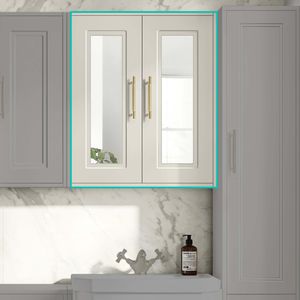 Chalk White Wall Hung Mirror Cabinet 700x600mm - Brass Knurled Handles