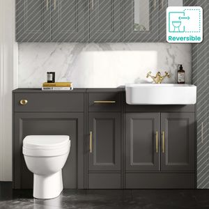 Monaco Graphite Grey Combination Vanity Basin and Seattle Toilet 1500mm - Brass Knurled Handles