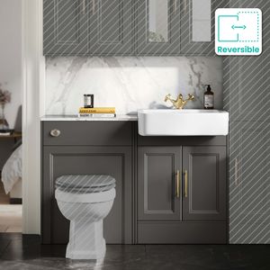 Monaco Graphite Grey Combination Vanity Basin with Marble Top 1200mm (Excludes Pan & Cistern) - Brass Knurled Handles