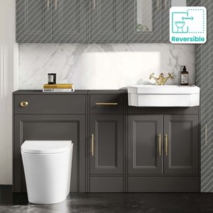 Monaco Graphite Grey Combination Vanity Traditional Basin and Boston V2 Toilet 1500mm - Brass Knurled Handles