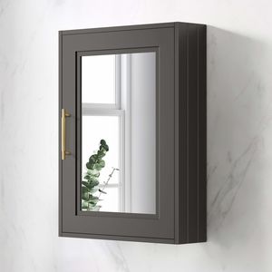Graphite Grey Mirror Cabinet 700x500mm - Brass Knurled Handles