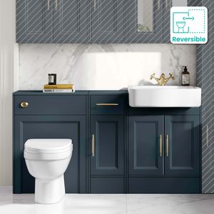 Monaco Inky Blue Combination Vanity Basin and Seattle Toilet 1500mm - Brass Knurled Handles