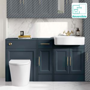 Monaco Inky Blue Combination Vanity Basin and Boston V2 Toilet 1500mm - Brass Knurled Handles