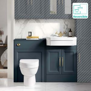 Monaco Inky Blue Combination Vanity Traditional Basin and Seattle Toilet 1200mm - Brass Knurled Handles