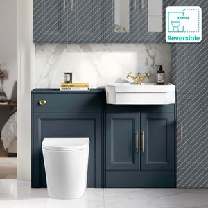 Monaco Inky Blue Combination Vanity Traditional Basin and Boston V2 Toilet 1200mm - Brass Knurled Handles
