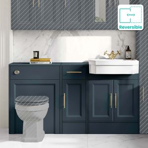 Monaco Inky Blue Traditional Basin Vanity and Back To Wall Unit 1500mm (Excludes Pan & Cistern) - Brass Knurled Handles