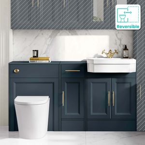 Monaco Inky Blue Combination Vanity Traditional Basin and Boston V2 Toilet 1500mm - Brass Knurled Handlesv