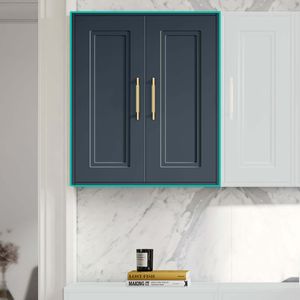 Inky Blue Wall Hung Cabinet 700x600mm - Brass Knurled Handles