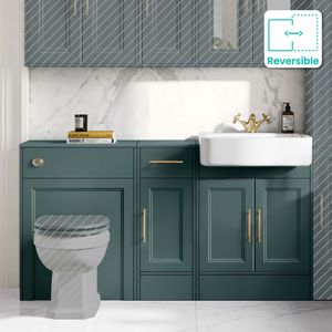 Monaco Midnight Green Basin Vanity and Back To Wall Unit 1500mm (Excludes Pan & Cistern) - Brass Knurled Handles