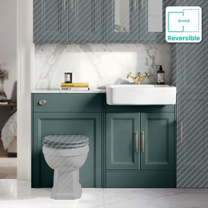 Monaco Midnight Green Combination Vanity Basin with Marble Top 1200mm (Excludes Pan & Cistern) - Brass Knurled Handles