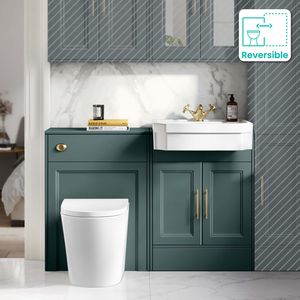Monaco Midnight Green Combination Vanity Traditional Basin and Boston V2 Toilet 1200mm - Brass Knurled Handles
