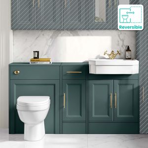 Monaco Midnight Green Combination Vanity Traditional Basin and Seattle Toilet 1500mm - Brass Knurled Handles