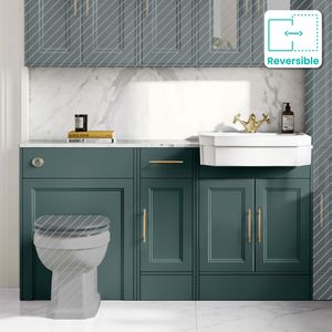 Monaco Midnight Green Combination Vanity Traditional Basin with Marble Top 1500mm (Excludes Pan & Cistern) - Brass Knurled Handles