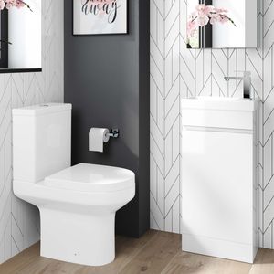Trent Gloss White Cloakroom Floor Standing Basin Vanity 400mm and Toilet Set