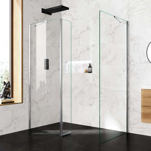Copenhagen Easy Clean 8mm Walk In Shower Enclosure 800mm & 900mm Glass with Pivotal Return Panel