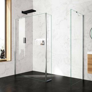 Copenhagen Easy Clean 8mm Walk In Shower Enclosure 1400mm & 800mm Glass with Pivotal Return Panel