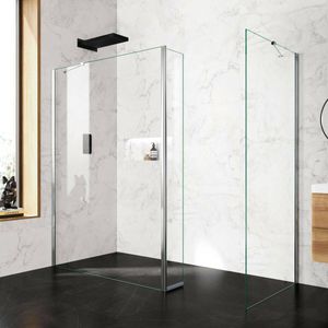 Copenhagen Easy Clean 8mm Walk In Shower Enclosure 1400mm & 900mm Glass with Pivotal Return Panel