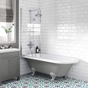 Abingdon 1700 Dove Grey Roll Top Shower Bath - Grey Ball Feet & 6mm Easy Clean Screen With Rail