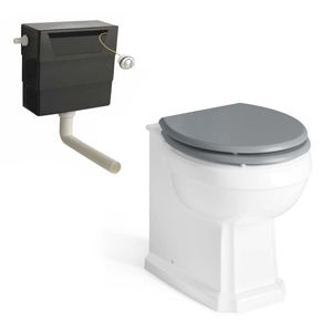 Hudson Traditional Back To Wall Toilet With Dove Grey Wooden Seat and Concealed Cistern